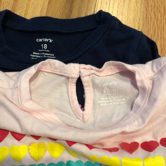 Carter’s Set of 2 Long Sleeve Shirts Heart Themed Pink Blue 18M - Picture 4 of 5